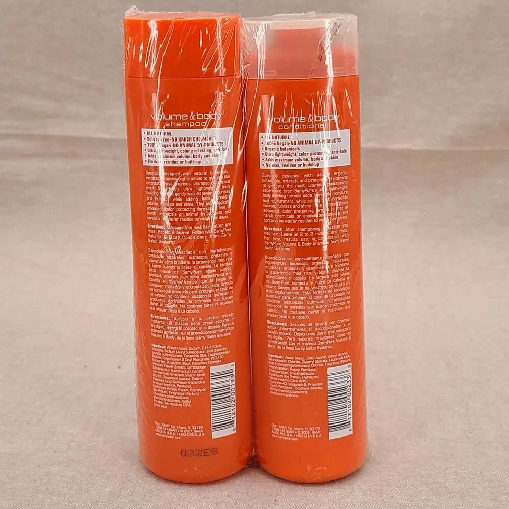 SAMY PURE All Natural VOLUME & BODY Shampoo Conditioner Hair Volumizing 12oz NOS